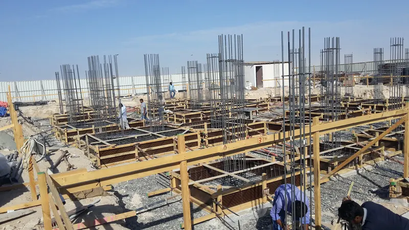 Reinforcement cages and footings at a villa in Jebel Ali Hills built by Al Jawadri Contracting
